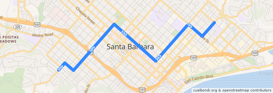 Mapa del recorrido Crosstown Shuttle de la línea  en Santa Barbara.