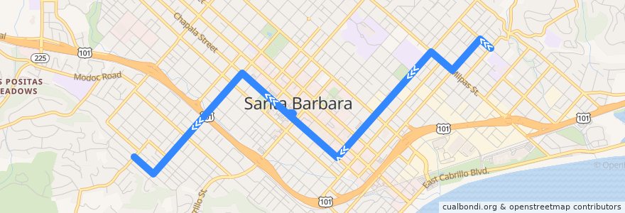 Mapa del recorrido Crosstown Shuttle de la línea  en Santa Barbara.