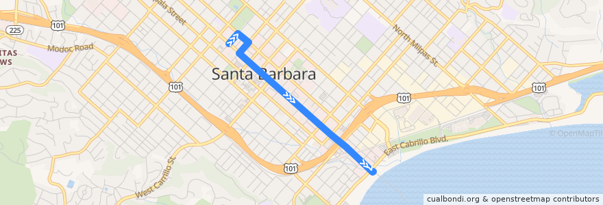 Mapa del recorrido Downtown Shuttle de la línea  en Santa Barbara.