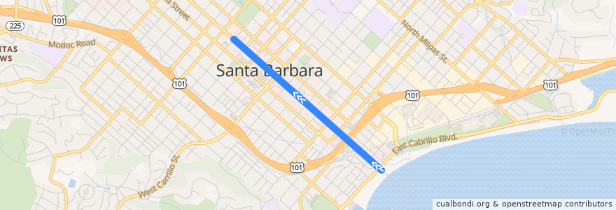 Mapa del recorrido Downtown Shuttle de la línea  en Santa Barbara.