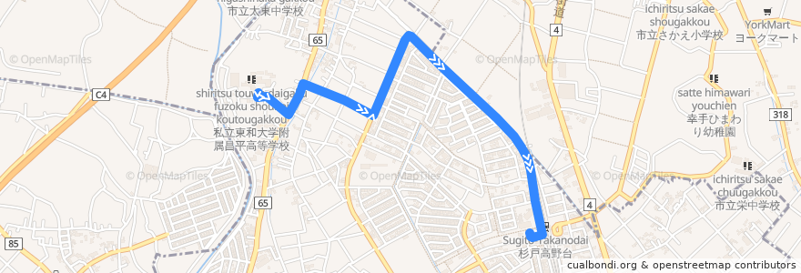 Mapa del recorrido 朝日バスSU11系統 昌平高校⇒杉戸高野台駅西口 de la línea  en 杉戸町.