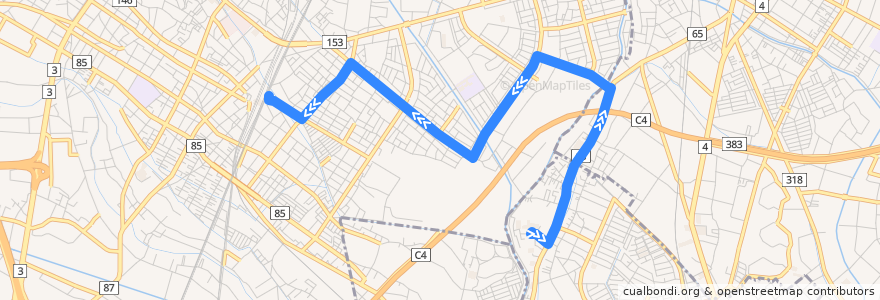 Mapa del recorrido 朝日バスKU24系統 昌平高校⇒栗原・吉羽⇒久喜駅東口 de la línea  en 埼玉県.