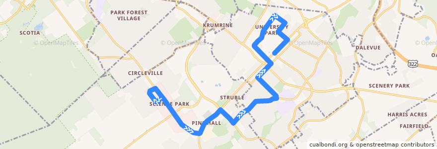 Mapa del recorrido Bus S: Science Park -> Campus and Downtown de la línea  en Centre County.