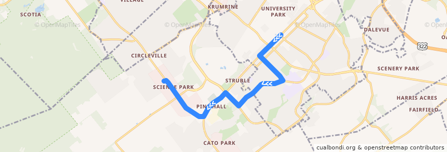 Mapa del recorrido Bus S: Campus and Downtown -> Science Park de la línea  en Centre County.