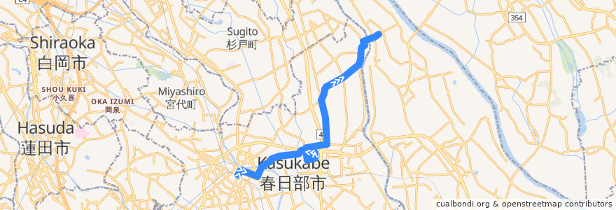 Mapa del recorrido 朝日バスKB52系統 春日部駅東口⇒イオンモール春日部⇒関宿中央ターミナル de la línea  en 春日部市.