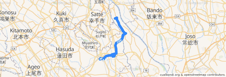 Mapa del recorrido 朝日バスKB55系統 春日部駅東口⇒イオンモール春日部⇒関宿はやま工業団地 de la línea  en Japan.