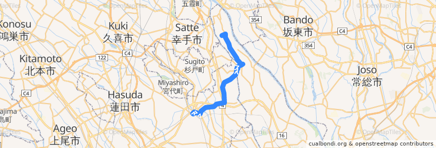 Mapa del recorrido 朝日バスKB56系統 春日部駅東口⇒辻橋⇒関宿はやま工業団地 de la línea  en اليابان.