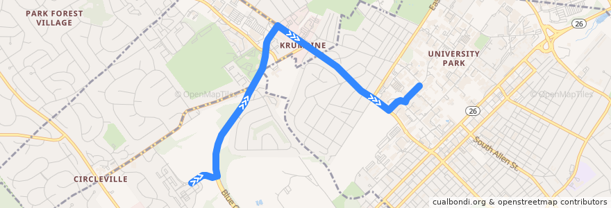 Mapa del recorrido Bus WE: Havershire Boulevard -> Campus de la línea  en Centre County.