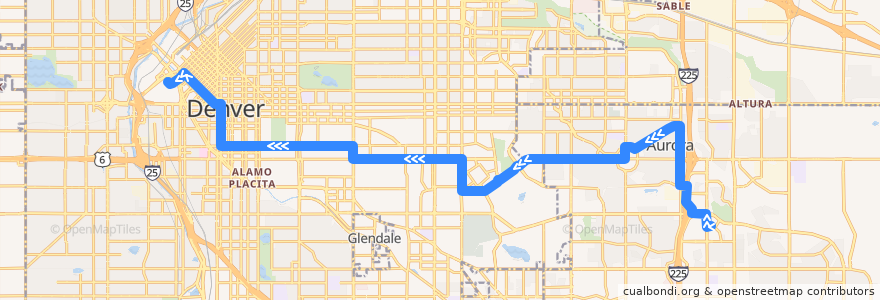 Mapa del recorrido Bus 6: East 6th Avenue → 11th & Larimer de la línea  en كولورادو.