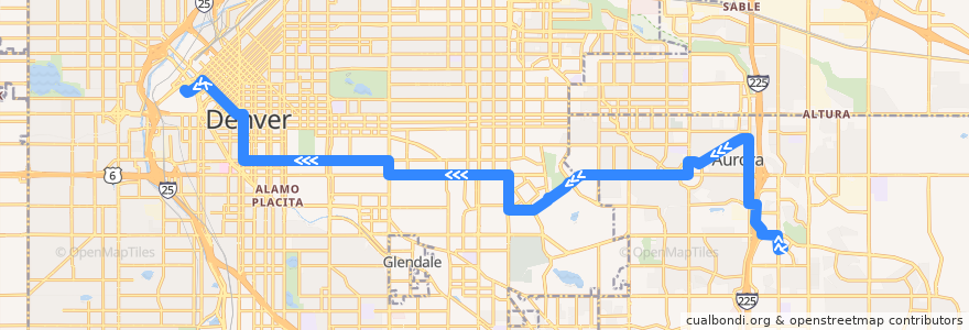 Mapa del recorrido Bus 6: East 6th Avenue → 11th & Larimer de la línea  en Colorado.