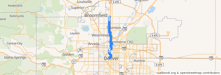 Mapa del recorrido Bus 8: North Broadway/Huron → 13th & Welton de la línea  en Colorado.