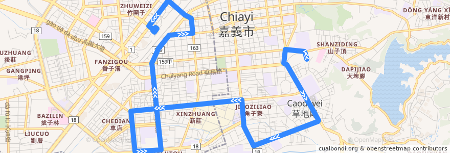 Mapa del recorrido 嘉義市 7路: 大雅站→後火車站(往程) de la línea  en Chiayi.