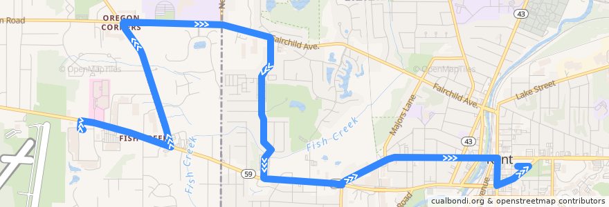 Mapa del recorrido Bus 30: Target Plaza -> Silver Meadows Boulevard -> Silver Meadows Boulevard -> Kent Free Libary -> Downtown -> Kent Central Gateway de la línea  en Ohio.