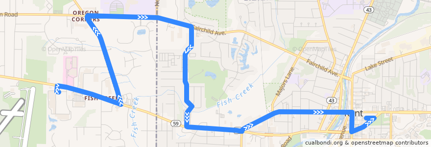 Mapa del recorrido Bus 30: Target Plaza -> Silver Meadows Boulevard -> Silver Meadows Boulevard -> Kent Free Libary -> Downtown -> Kent Central Gateway de la línea  en أوهايو.