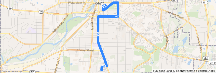 Mapa del recorrido Bus 45: Kent Central Gateway -> Kentway Apartments -> University Plaza -> Tower 43 -> Marc's Plaza de la línea  en Kent.