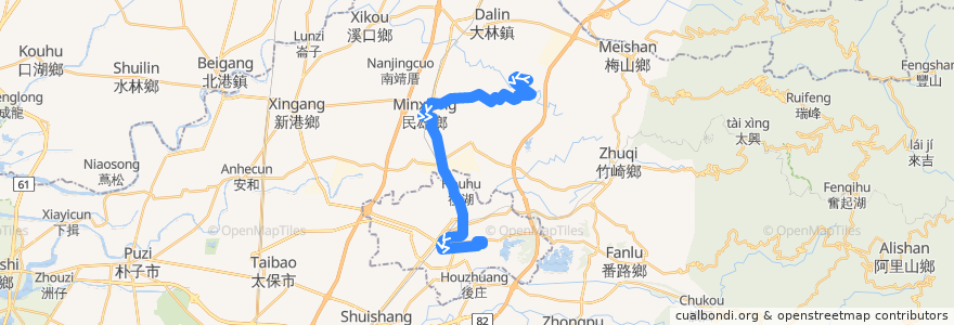 Mapa del recorrido 公路客運 7309: 中正大學→嘉義(延駛南華大學)(返程) de la línea  en 嘉義縣.