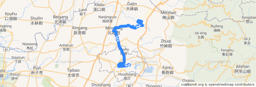 Mapa del recorrido 公路客運 7309: 嘉義→中正大學(延駛南華大學)(往程) de la línea  en 자이 현.