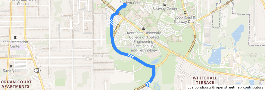 Mapa del recorrido Bus 55: Allerton Sports Complex -> Greek Village -> KSU Student Center de la línea  en Kent.