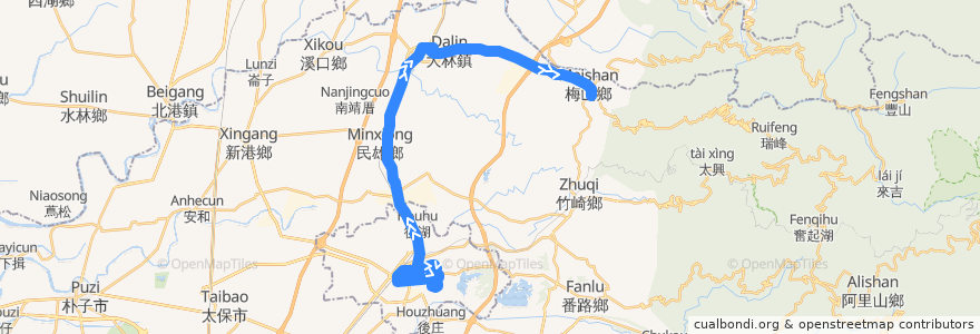 Mapa del recorrido 公路客運 7304B: 嘉義→梅山(經大林,繞駛嘉義市學區)(往程) de la línea  en 嘉義縣.