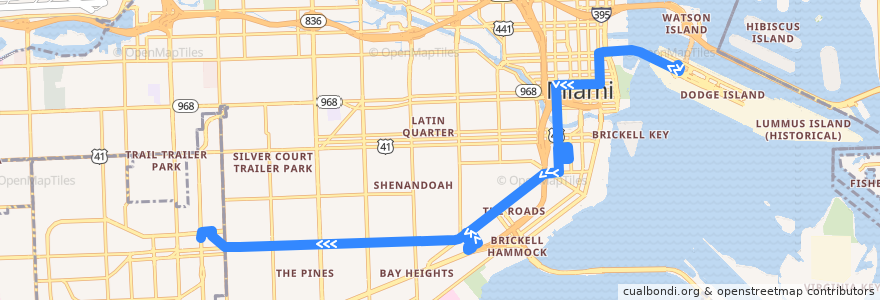 Mapa del recorrido Miami Trolley Coral Way: Port Miami => Ponce de Leon Boulevard de la línea  en マイアミ.