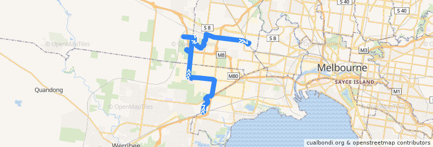 Mapa del recorrido Bus 400: Laverton Station => Robinsons Road => Sunshine Station de la línea  en Melbourne.