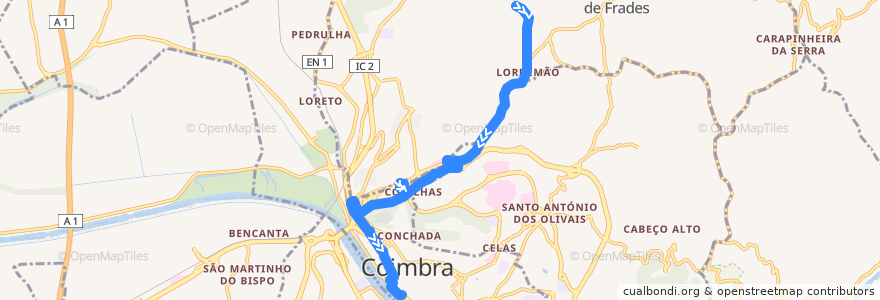 Mapa del recorrido 30: Redonda => Coselhas => Beira Rio de la línea  en Coimbra.