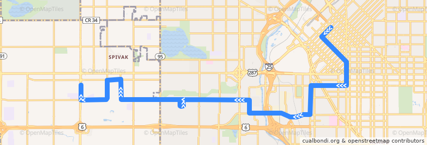 Mapa del recorrido Bus 9: West 10th Avenue → Lakewood/Wadsworth Station de la línea  en Colorado.