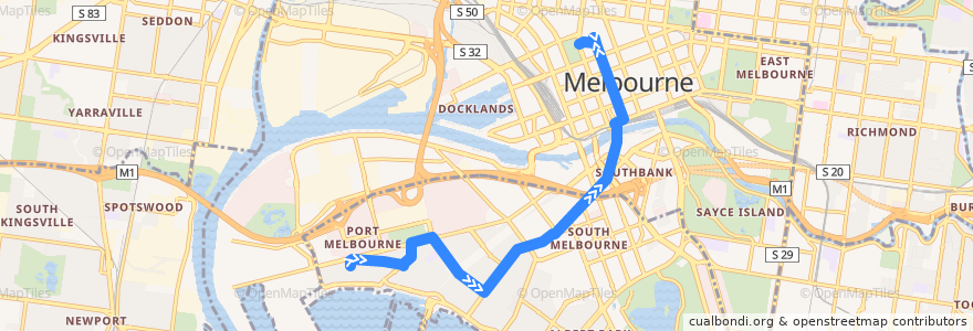 Mapa del recorrido Bus 234: Garden City => Bay Street => City (Queen Victoria Market) de la línea  en Melbourne.