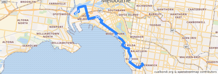 Mapa del recorrido Bus 606: Fishermans Bend => Elsternwick Station de la línea  en 墨爾本.