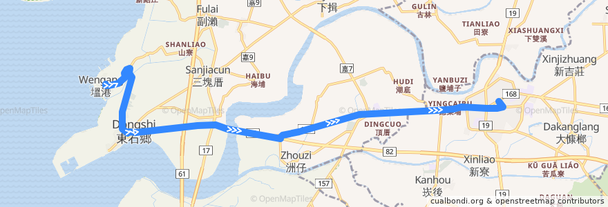 Mapa del recorrido 公路客運 7233: 塭港→朴子(返程) de la línea  en Chiayi County.