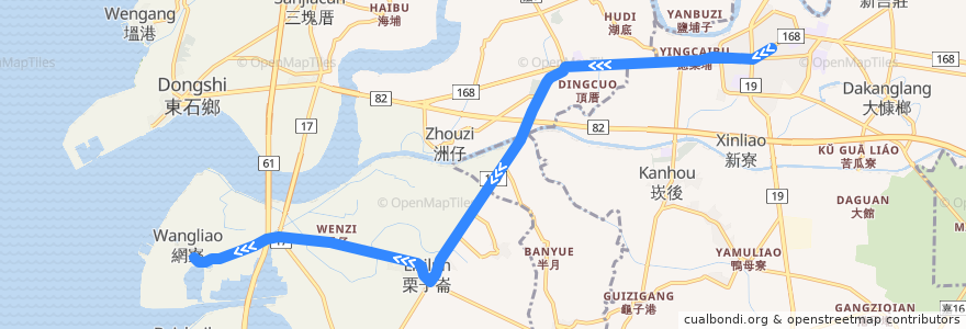 Mapa del recorrido 公路客運 7227: 朴子→網寮(往程) de la línea  en Chiayi County.