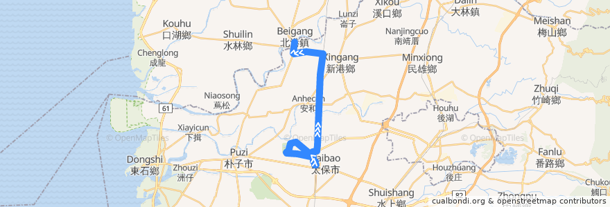 Mapa del recorrido 公路客運 7235: 高鐵嘉義站→北港(返程) de la línea  en Landkreis Chiayi.