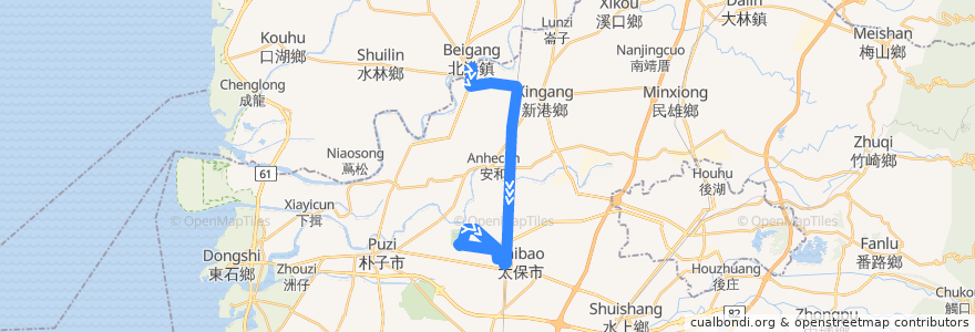 Mapa del recorrido 公路客運 7235: 北港→高鐵嘉義站(往程) de la línea  en Comté de Chiayi.