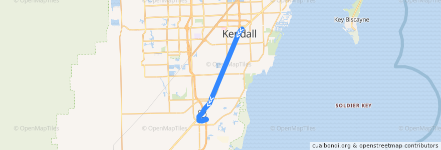 Mapa del recorrido MDT 31: Dadeland South Station => Southland Mall de la línea  en マイアミ・デイド郡.