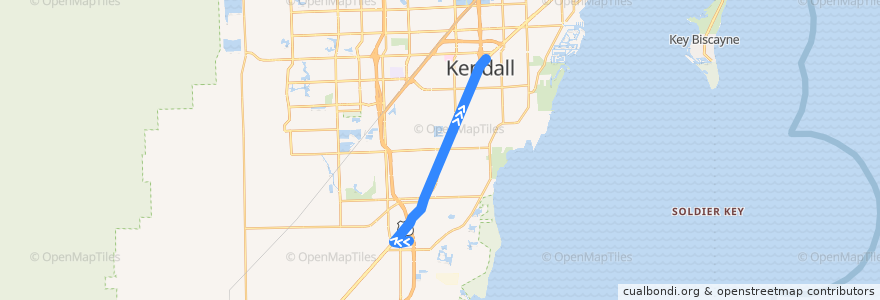Mapa del recorrido MDT 31: Southland Mall => Dadeland South Station de la línea  en 迈阿密-戴德县/邁亞美戴德縣/邁阿密-戴德郡.