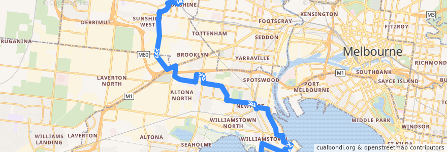 Mapa del recorrido Bus 471: Sunshine => Altona Gate SC & Newport => Williamstown de la línea  en Melbourne.