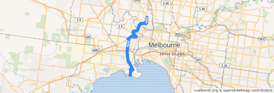 Mapa del recorrido Bus 472: Moonee Ponds Interchange => Footscray => Williamstown de la línea  en Melbourne.