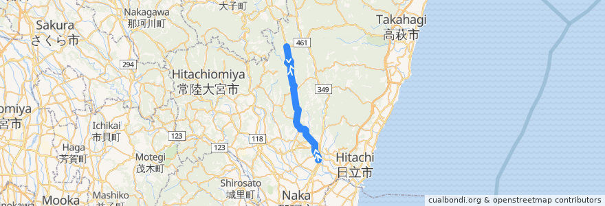 Mapa del recorrido 茨城交通バス水府29系統 太田営業所・常陸太田駅⇒水府支所・竜神大吊橋⇒馬次入口 de la línea  en 常陸太田市.