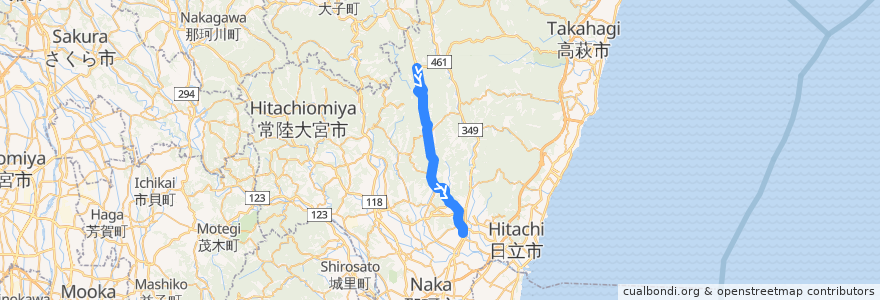 Mapa del recorrido 茨城交通バス水府29系統 馬次入口⇒竜神大吊橋・水府支所⇒常陸太田駅・太田営業所 de la línea  en 常陸太田市.