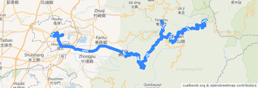 Mapa del recorrido 公路客運 7322A: 阿里山→嘉義(繞駛奮起湖, 返程) de la línea  en Condado de Chiayi.