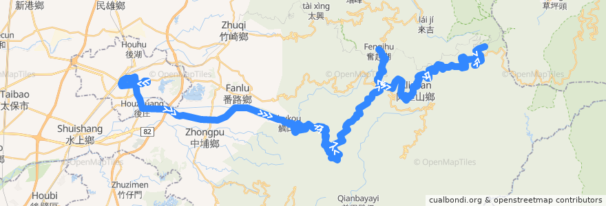 Mapa del recorrido 公路客運 7322A: 嘉義→阿里山(繞駛奮起湖, 往程) de la línea  en Contea di Chiayi.