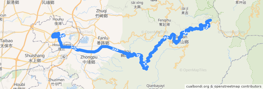 Mapa del recorrido 公路客運 7322: 嘉義→阿里山(往程) de la línea  en Chiayi County.