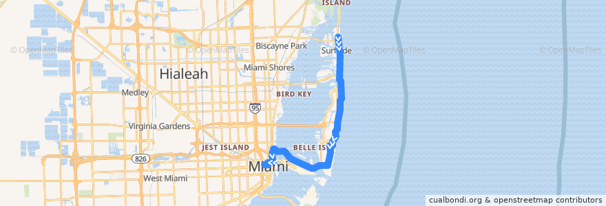 Mapa del recorrido MDT 120: Haulover Park => Downtown Miami de la línea  en Майами-Дейд.