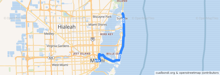 Mapa del recorrido MDT 120: Downtown Miami => Haulover Park de la línea  en Contea di Miami-Dade.