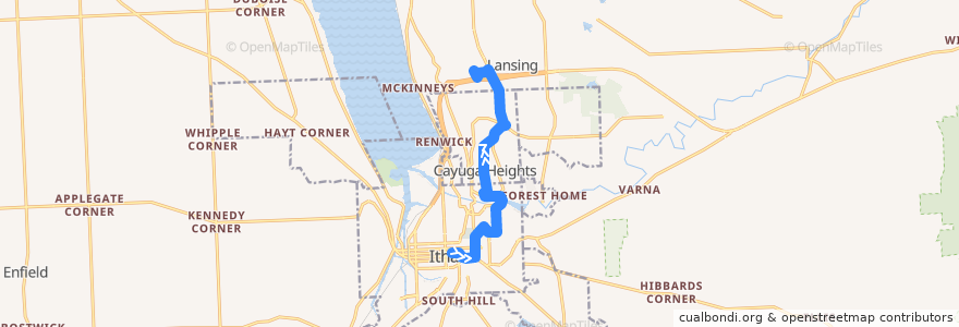 Mapa del recorrido TCAT 30 Inbound Ithaca Mall - Commons de la línea  en Ithaca Town.
