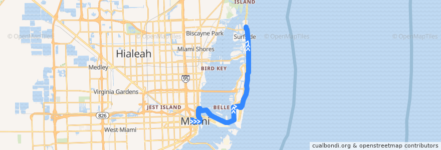 Mapa del recorrido MDT 119 (S): Downtown Miami => Aventura Mall de la línea  en شهرستان میامی-دید، فلوریدا.