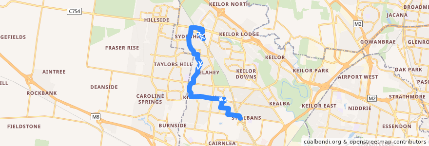 Mapa del recorrido Bus 425: Watergardens Station => Delahey => St Albans Station de la línea  en City of Brimbank.