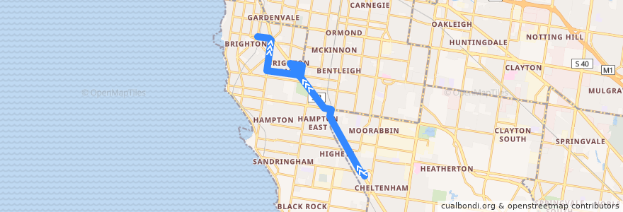 Mapa del recorrido Bus 823: Southland => North Brighton de la línea  en Melbourne.