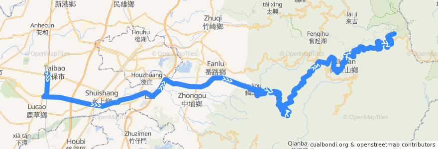 Mapa del recorrido 公路客運 7329: 高鐵嘉義站→阿里山(台灣好行A線, 往程) de la línea  en 嘉義縣.