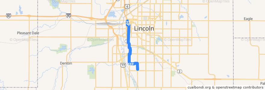 Mapa del recorrido Bus #13 – South 13th - Outbound de la línea  en Lincoln.